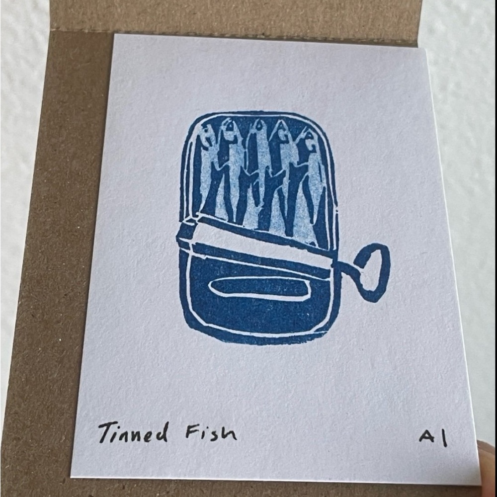 inciardi prints Blue Tinned Fish Art Print